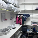 Neatly sorted donations on the shelves