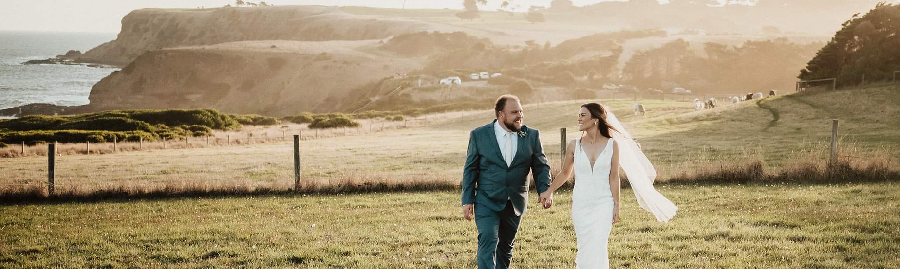 Bride and Groom on open land