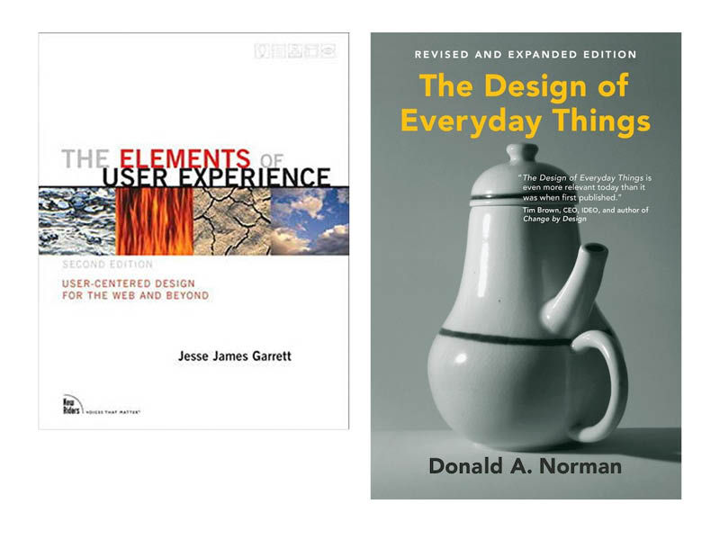 Photo of two books: 'The Elements of User Experience' by Jesse James Garrett and 'The Design of Everyday Things' by Donald A. Norman.