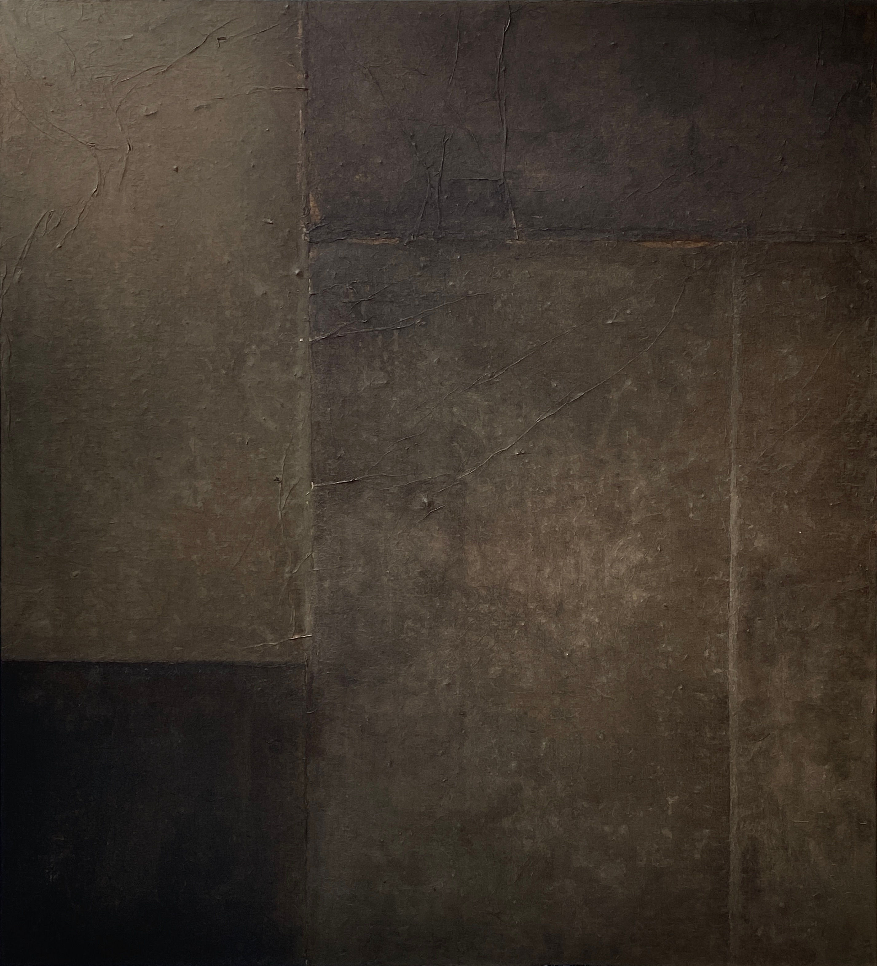 Abstrakcyjny obraz, ciemne odcienie brązu. 