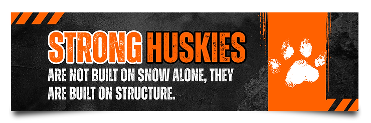 Motivational quote graphic strong huskies are not built on snow alone, visual message for strong before the snow