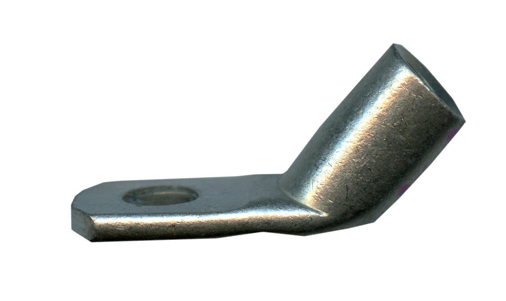 Heavy-Duty Copper Lug, PLATED, 90-Deg, 2-1 AWG, 3/8" Stud, Pink