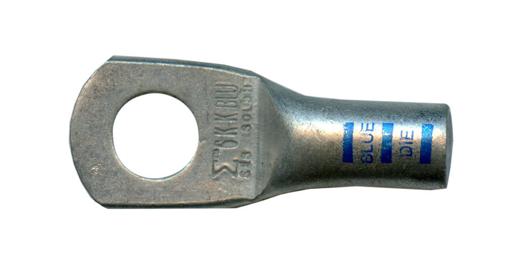 Heavy-Duty Copper Lug, PLATED, 6 AWG, 5/16" Stud, Blue
