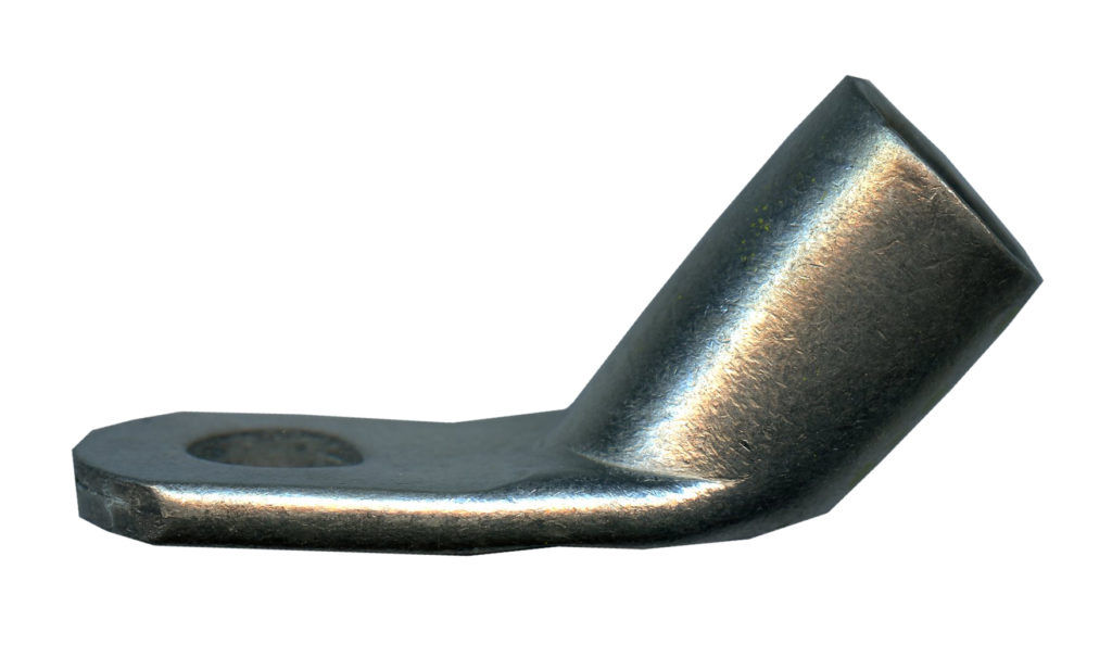 Heavy-Duty Copper Lug, PLATED, 45-Deg, 4/0 AWG, 1/2" Stud, Yellow