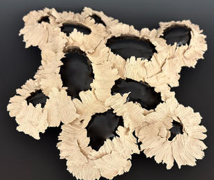 In this series of ceramic sculptures, I focus on exploring the interplay between the balance of order, mathematical precision, and the chaotic beauty of nature.
In my sculptures, I aim to capture this dynamic tension by contrasting geometric shapes and chaotic textures. I exert control over the chaos by guiding the movement of surfaces along the contours of my geometric forms. I prefer to showcase my materials' natural colors. Sometimes I like to use pigmented clay instead of glazing. I like the understated elegance of matte surfaces, as opposed to the more dramatic look of a glossy finish. I only resort to glazing when it is necessary to enhance the visual contrast in my work.