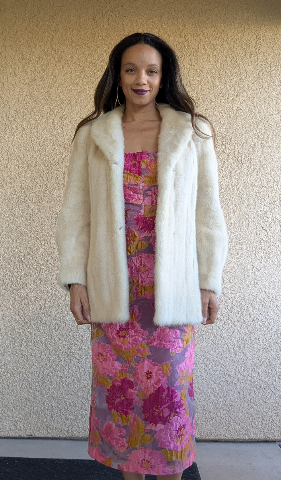 Thumbnail: Vintage Ivory Mink Fur Jacket with Shawl Collar | 1980s Structured Shoulder Coat