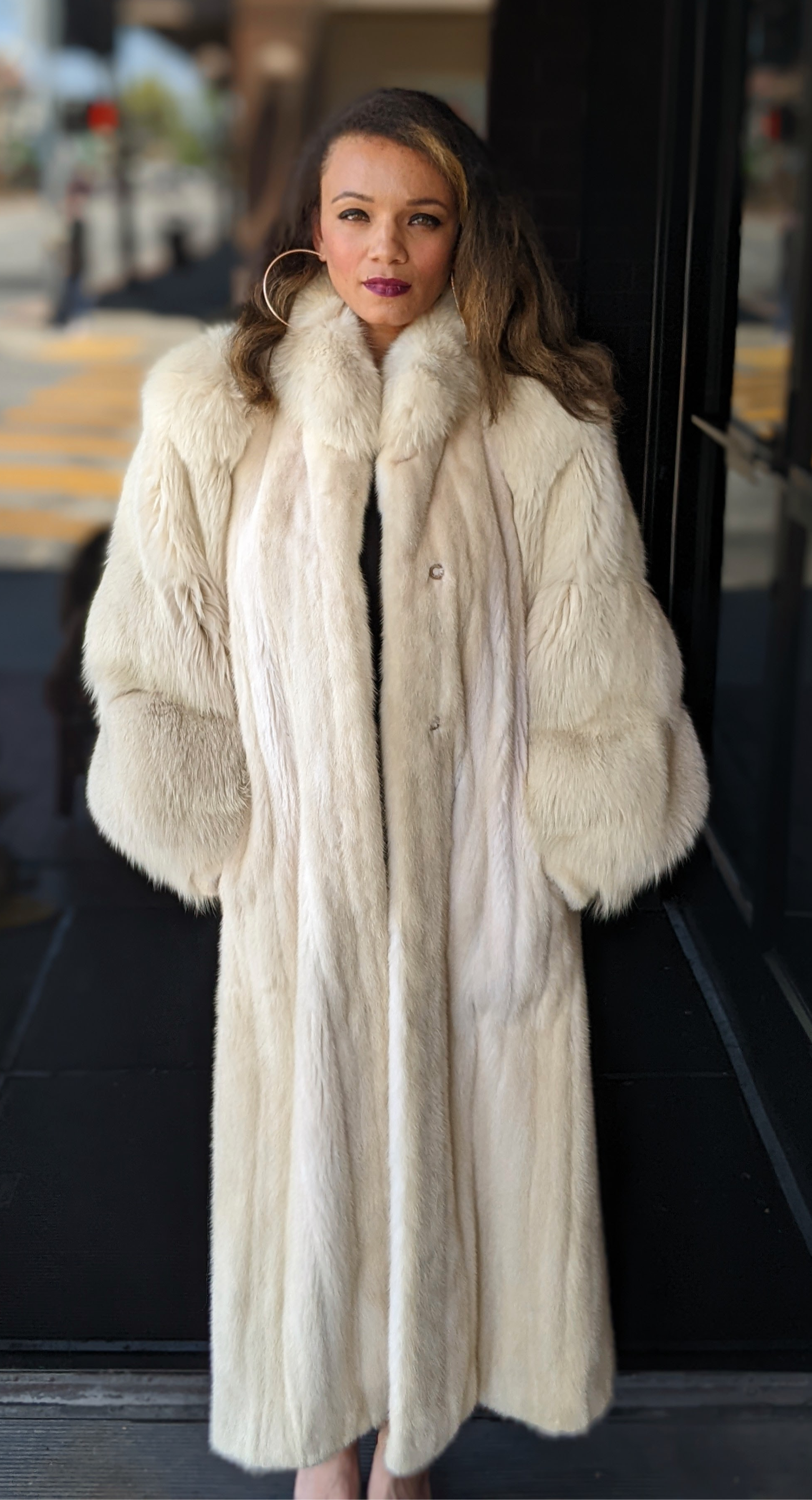 SOLD Rovalia Ivory Mink Stroller Coat with Fox Fur Sleeves