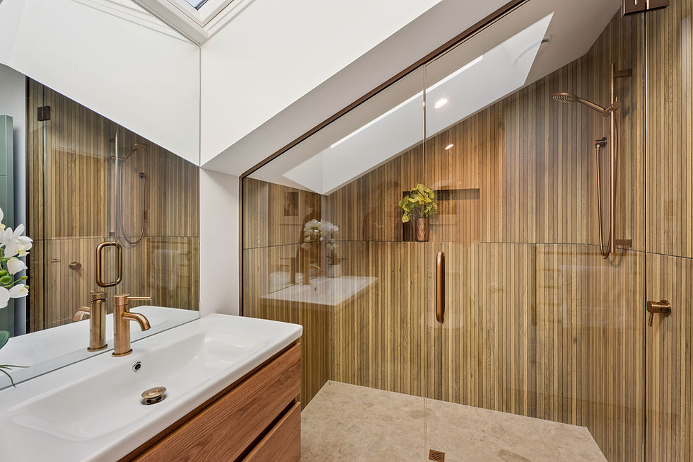 Floor-to-Ceiling Frameless Showers for Raked Ceilings