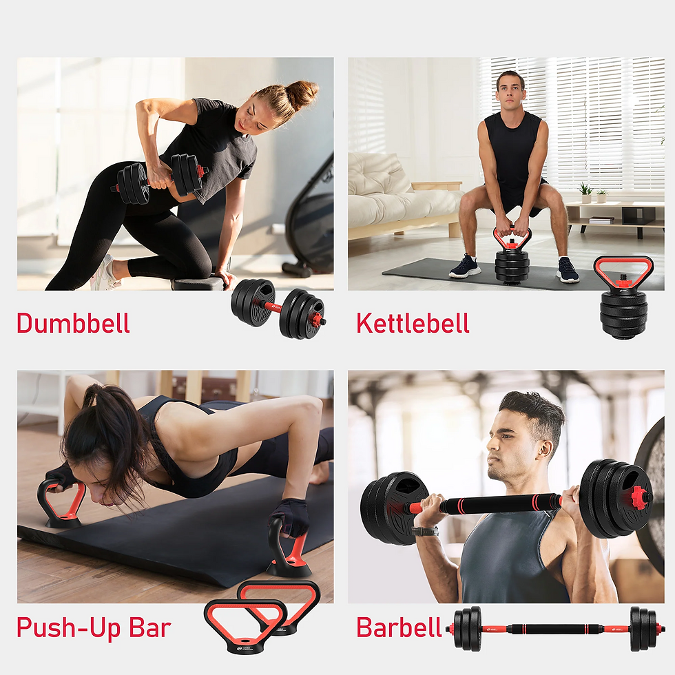 Thumbnail: 3-in-1 Dumbbells Set 20 kg Adjustable Dumbbells with Extra Barbell Bar Plastic-C