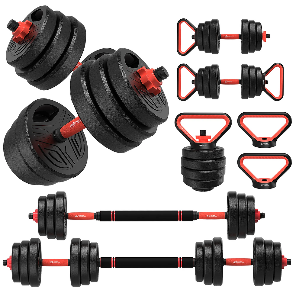 Thumbnail: 3-in-1 Dumbbells Set 20 kg Adjustable Dumbbells with Extra Barbell Bar Plastic-C