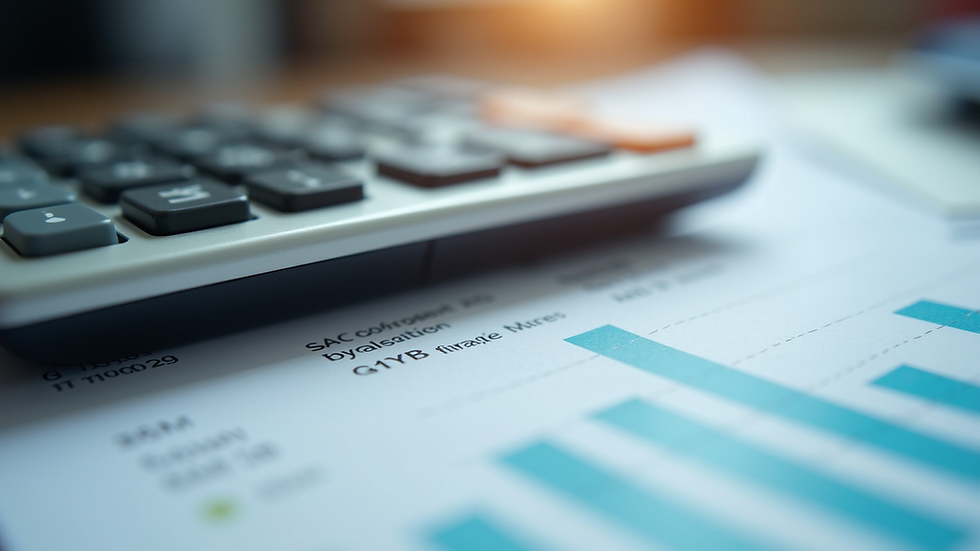 Close-up view of a calculator and financial documents