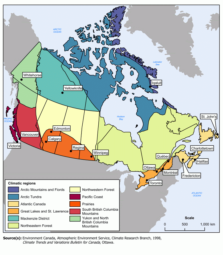 Mappa del clima in Canada