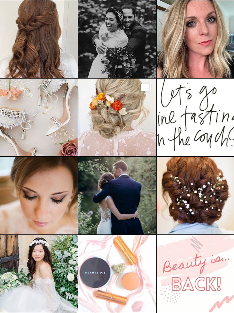 Amanda White's Instagram grid of selection of hair and makeup| Grid layout for social media.