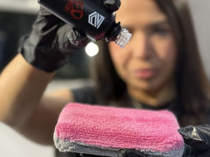Applying ceramic coating during a professional mobile detailing service in Miami by Tasha Car Detailing.
