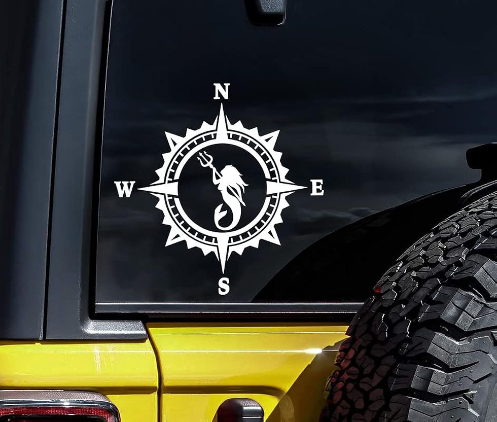 mermaid sticker for car window, compass sticker for car