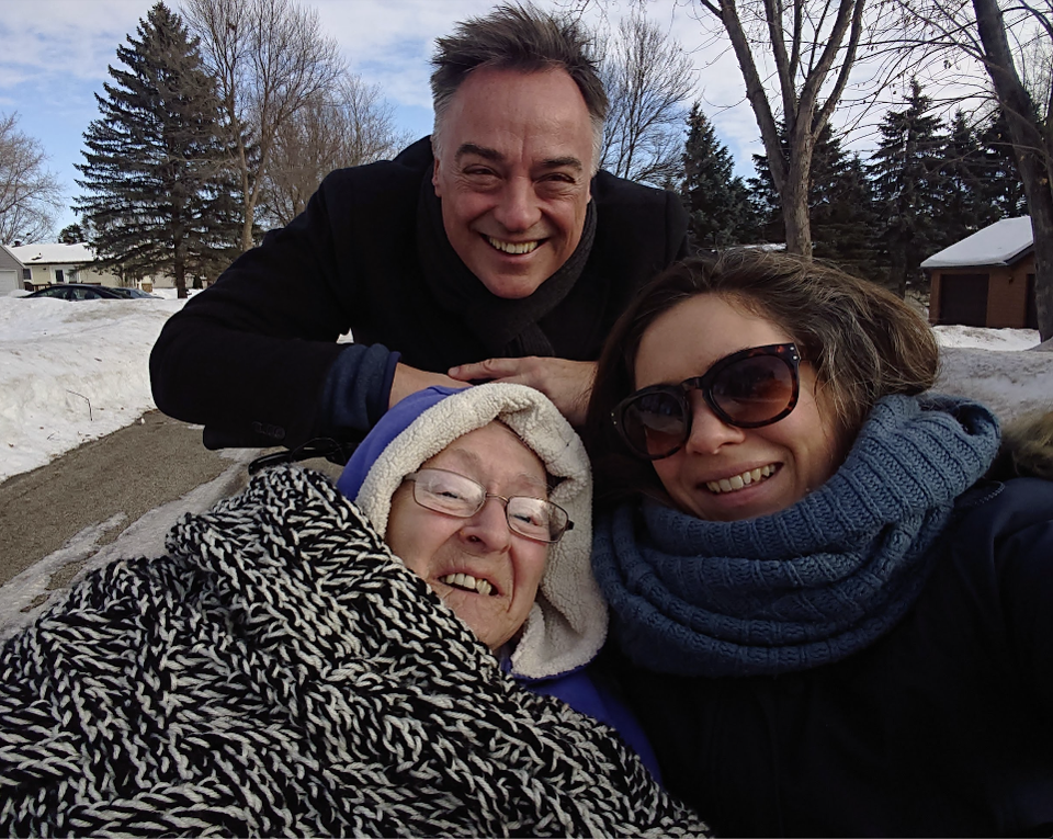 He's on the bike and Sue and Pernille ride in the front carriage. Sue, left, lives in a local nursing home.