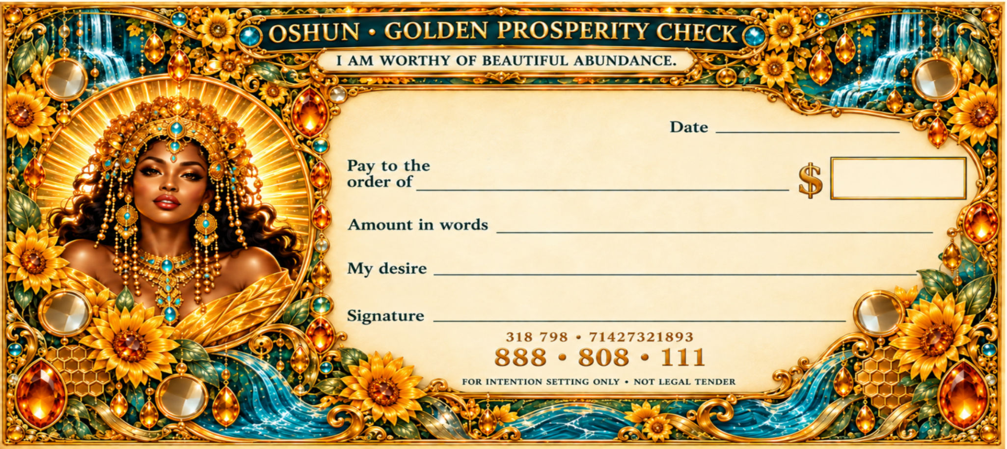 Oshun Golden Abundance & Prosperity Check — Printed Edition
