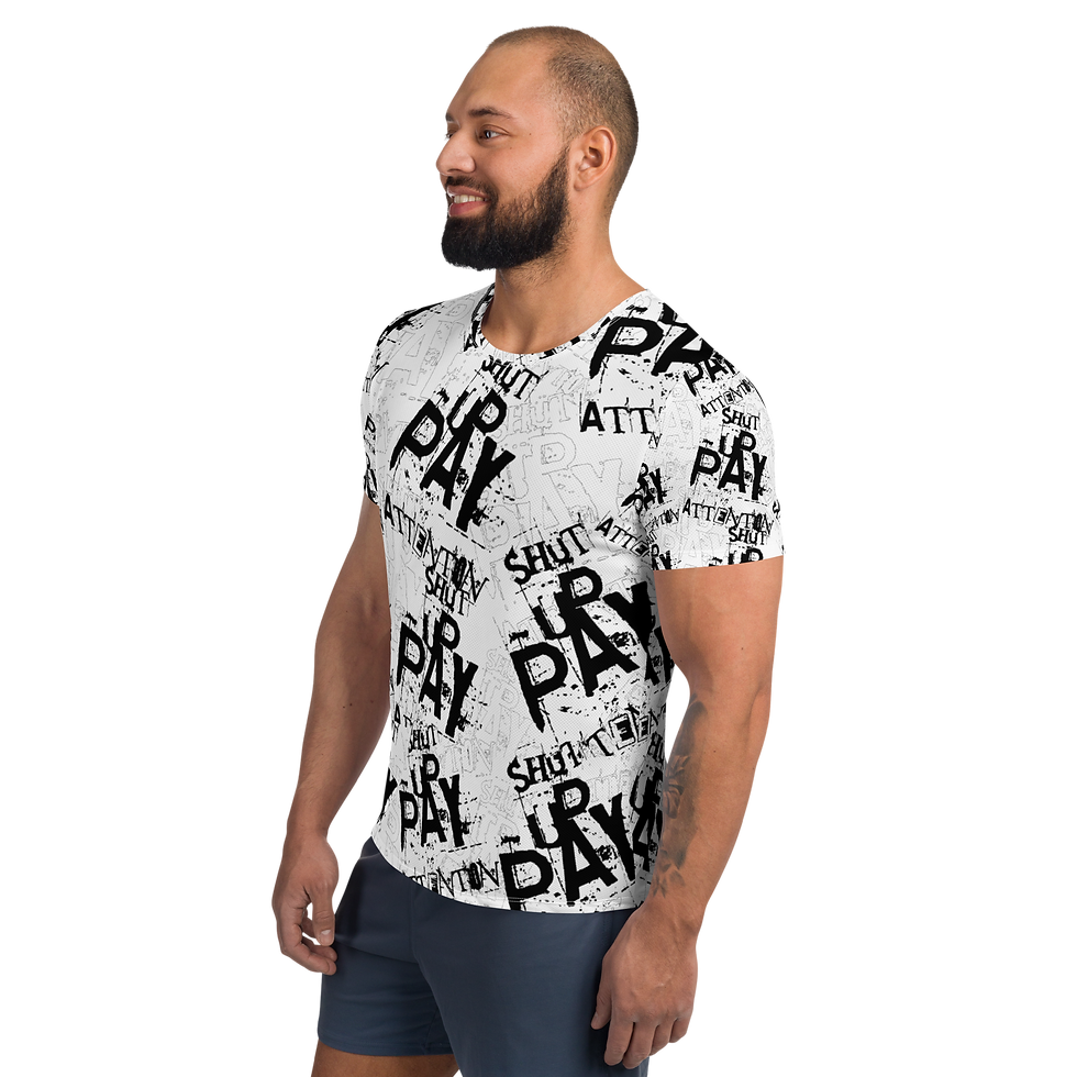 Thumbnail: S.U.P.A's BLACK ALL-OVER WHITE Print Athletic T-Shirt
