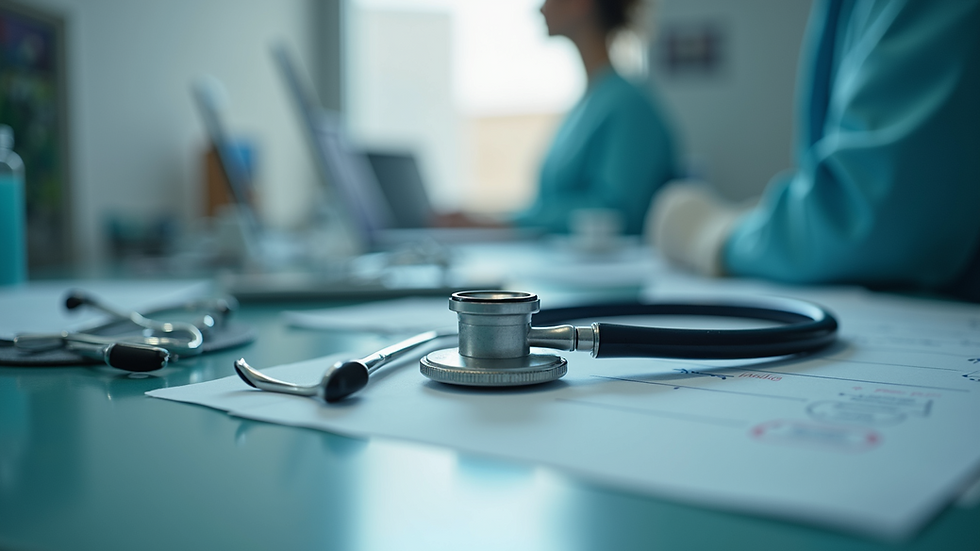 Close-up view of medical instruments on a doctor's desk