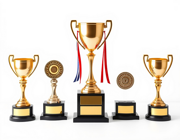 awards winning throphy and medals more colorful no words and white background more classy