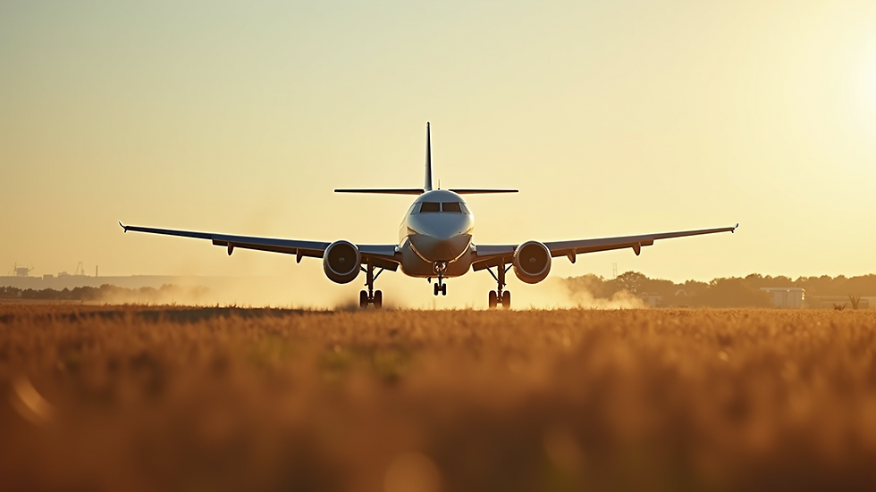 Eye-level view of an agricultural aircraft preparing for takeoff