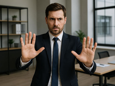 A gentlemen holding up his hands to stop you from moving forward