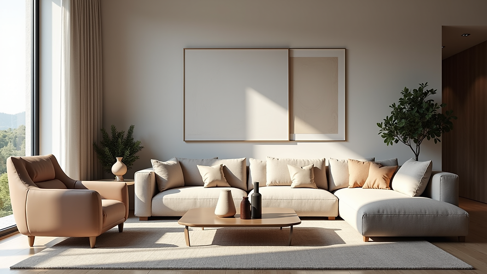Eye-level view of a modern living room with innovative furniture from Salermo Home