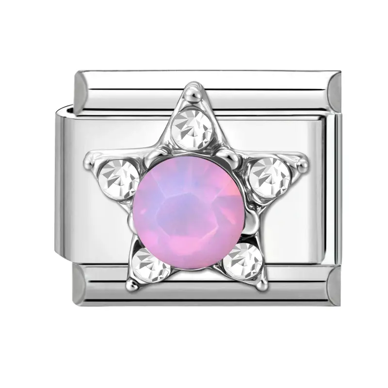 Thumbnail: Silver star charm with pink stone for 9mm bracelet
