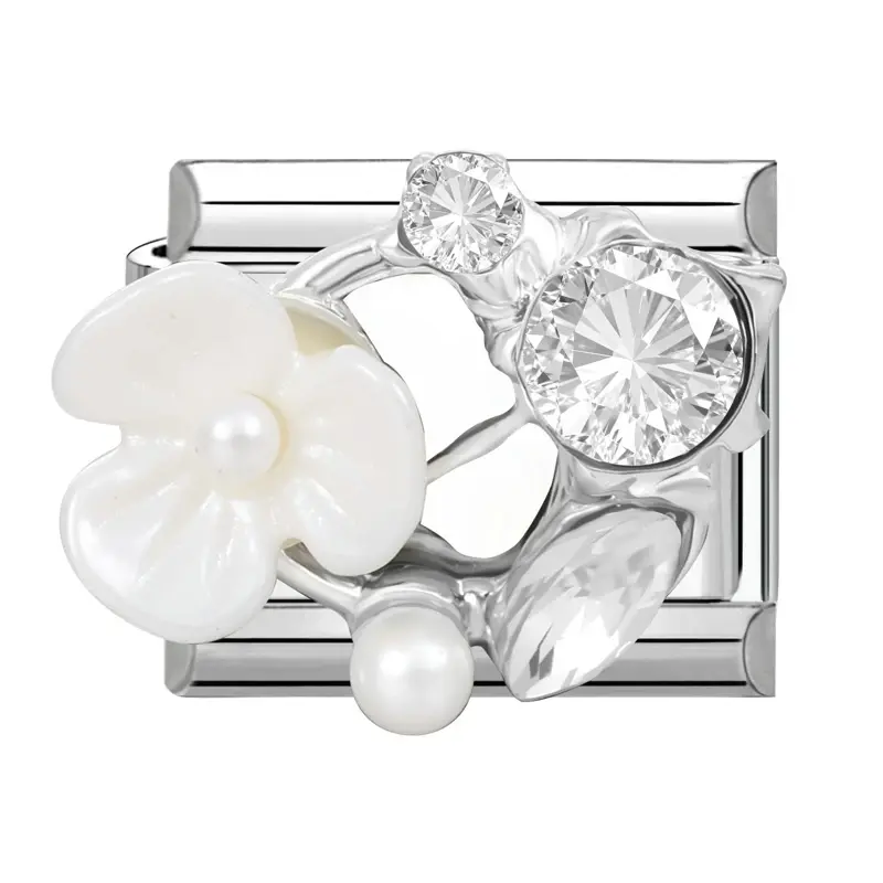 Thumbnail: Cubic zirconia and orchid charm for 9mm bracelet