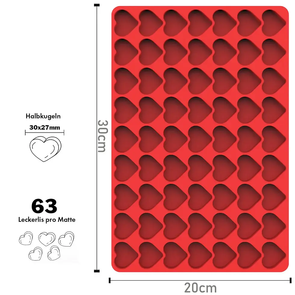 Thumbnail: Red silicone heart mold, 30x20cm with 63 cavities