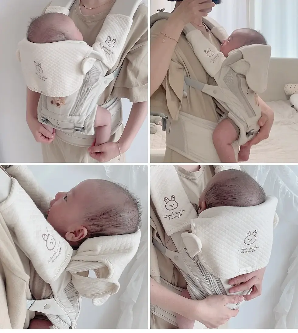 Thumbnail: Muslin burp cloth attached to a baby carrier strap