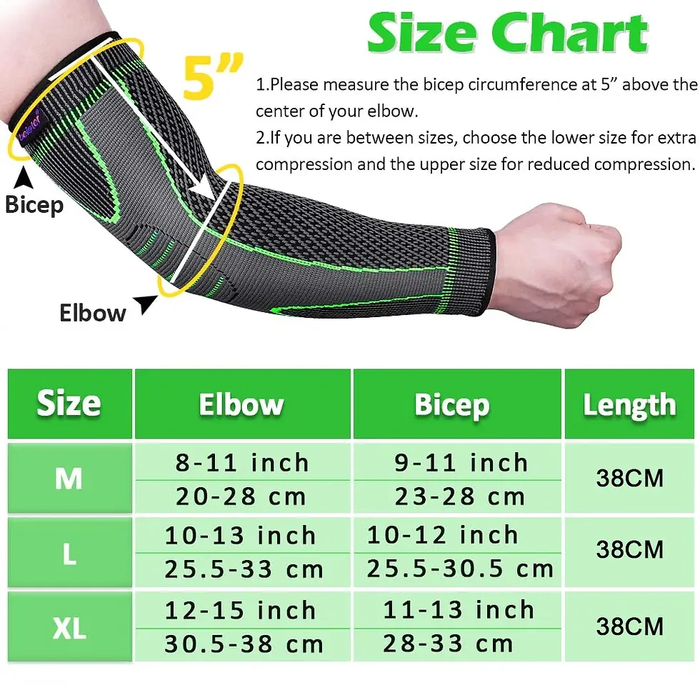Thumbnail: Size chart for sports arm compression sleeves