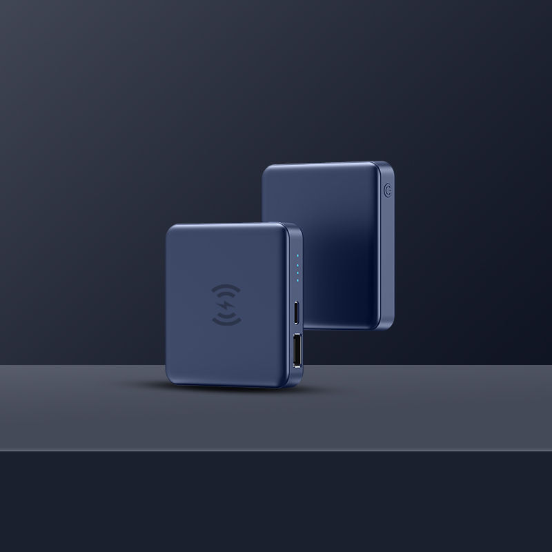 Thumbnail: Navy blue 5000mAh magnetic Qi wireless power bank charger