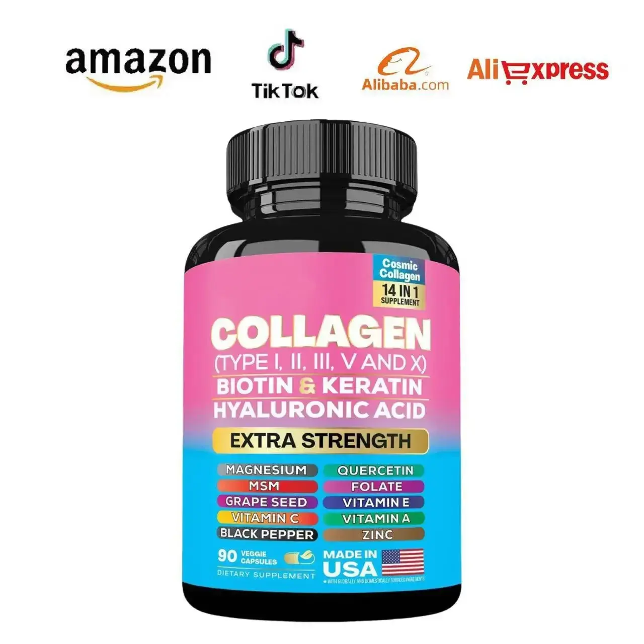 Collagen Capsules Skin Whitening Supplement bottle