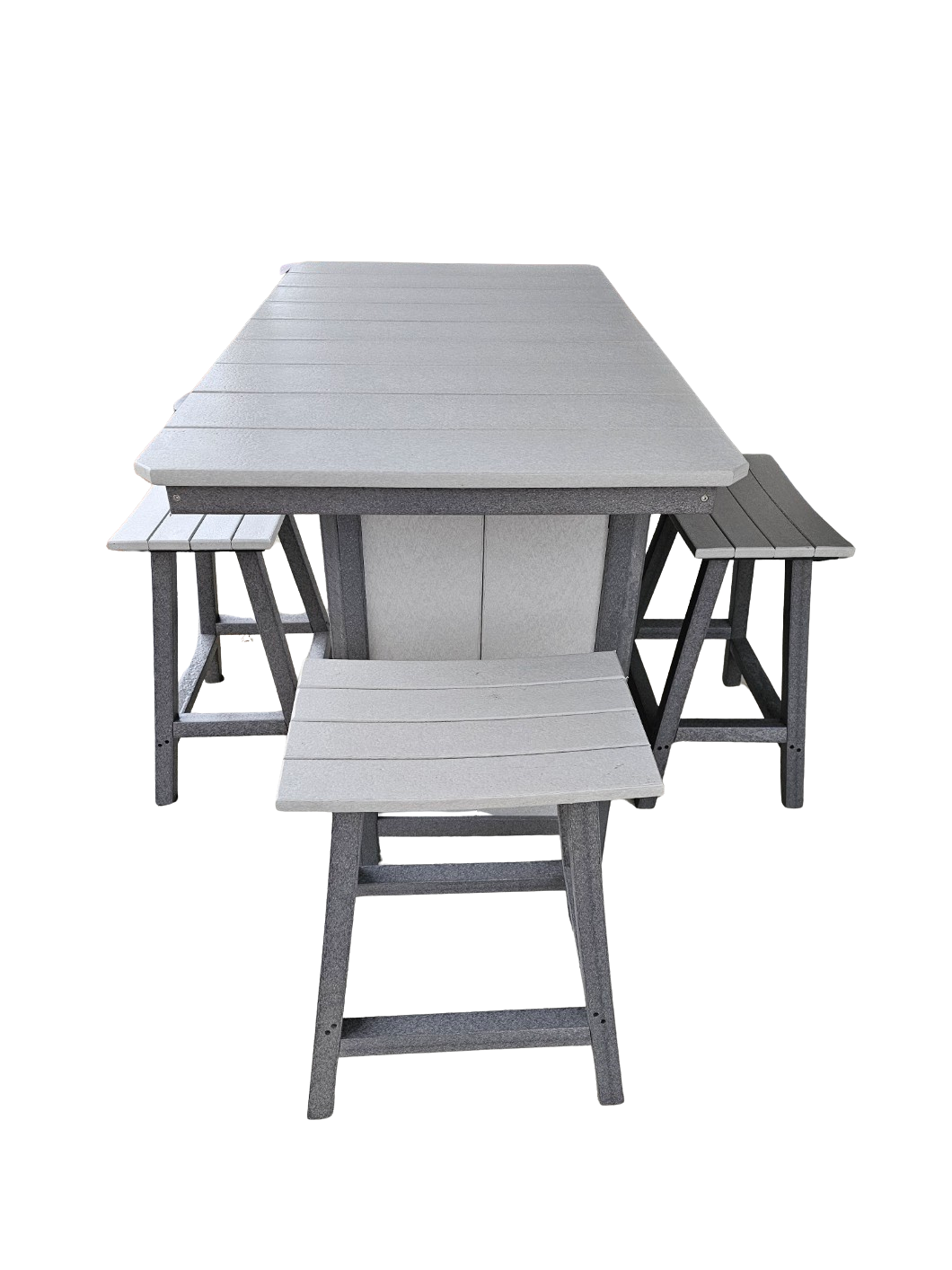 Two Tone Gray Serving Table Set/ 3 Saddle Chairs