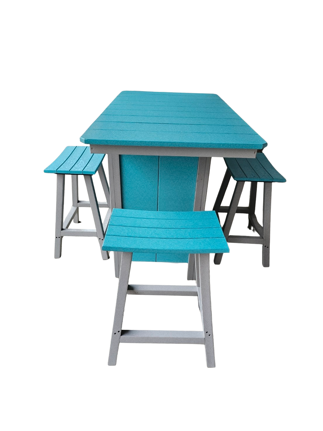 Blue Serving Table Set/ 3 Saddle Chairs