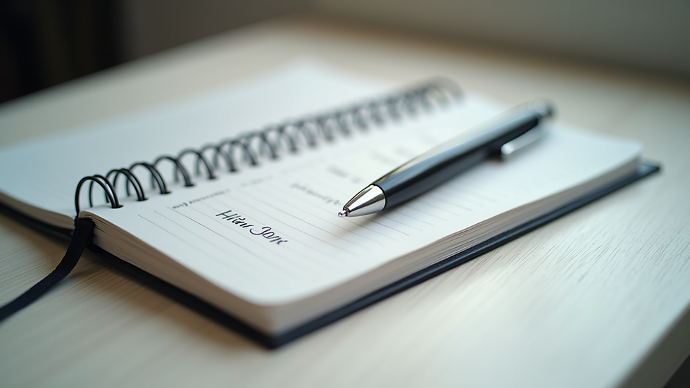Close-up view of a therapist’s notebook with therapy notes and a pen