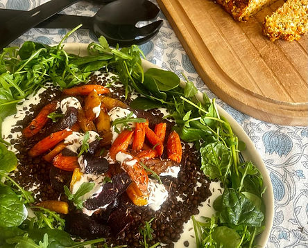 Moroccan Carrot salad with Lentils and whipped Feta