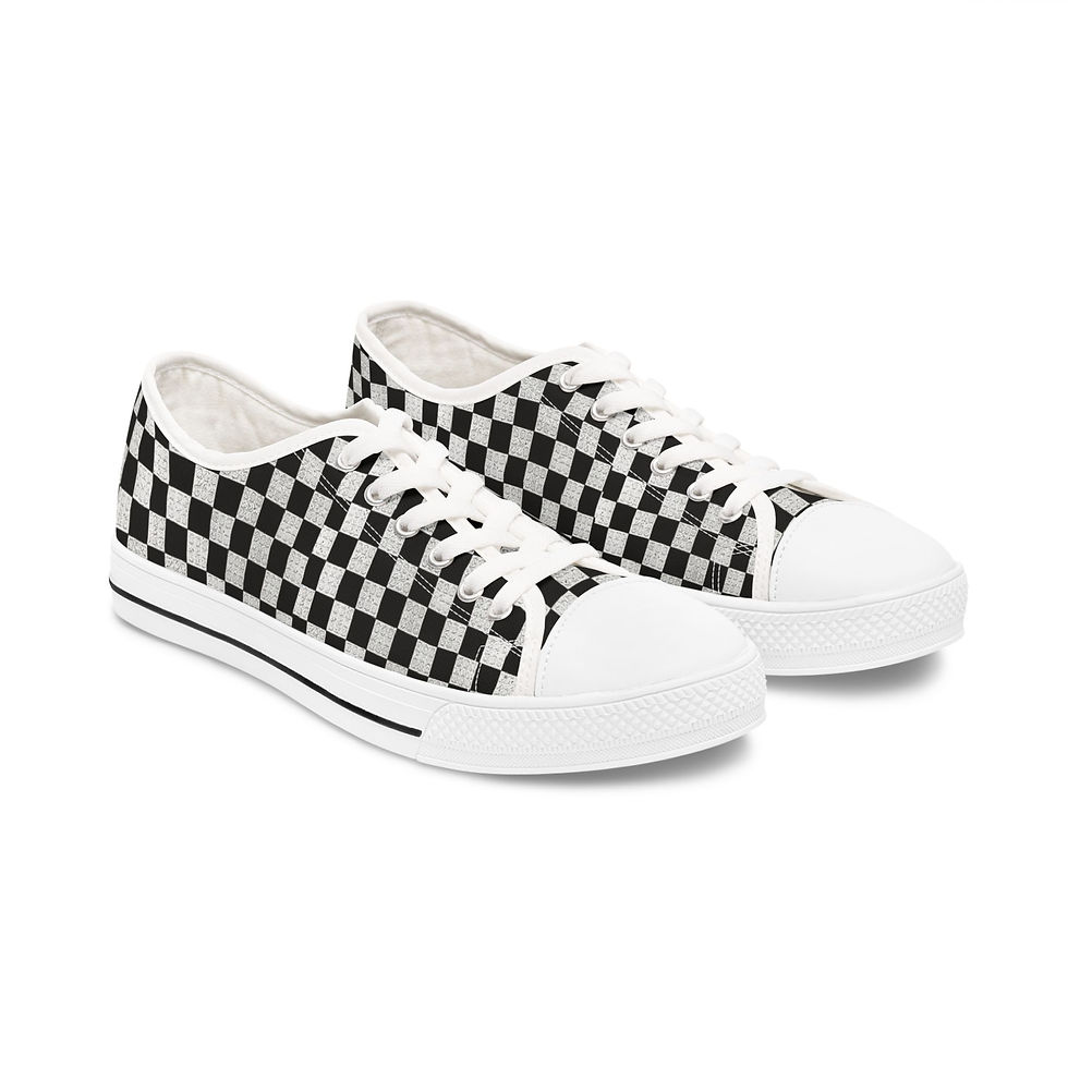 Low Top Sneakers, Retro Black and White Checkered Board Design