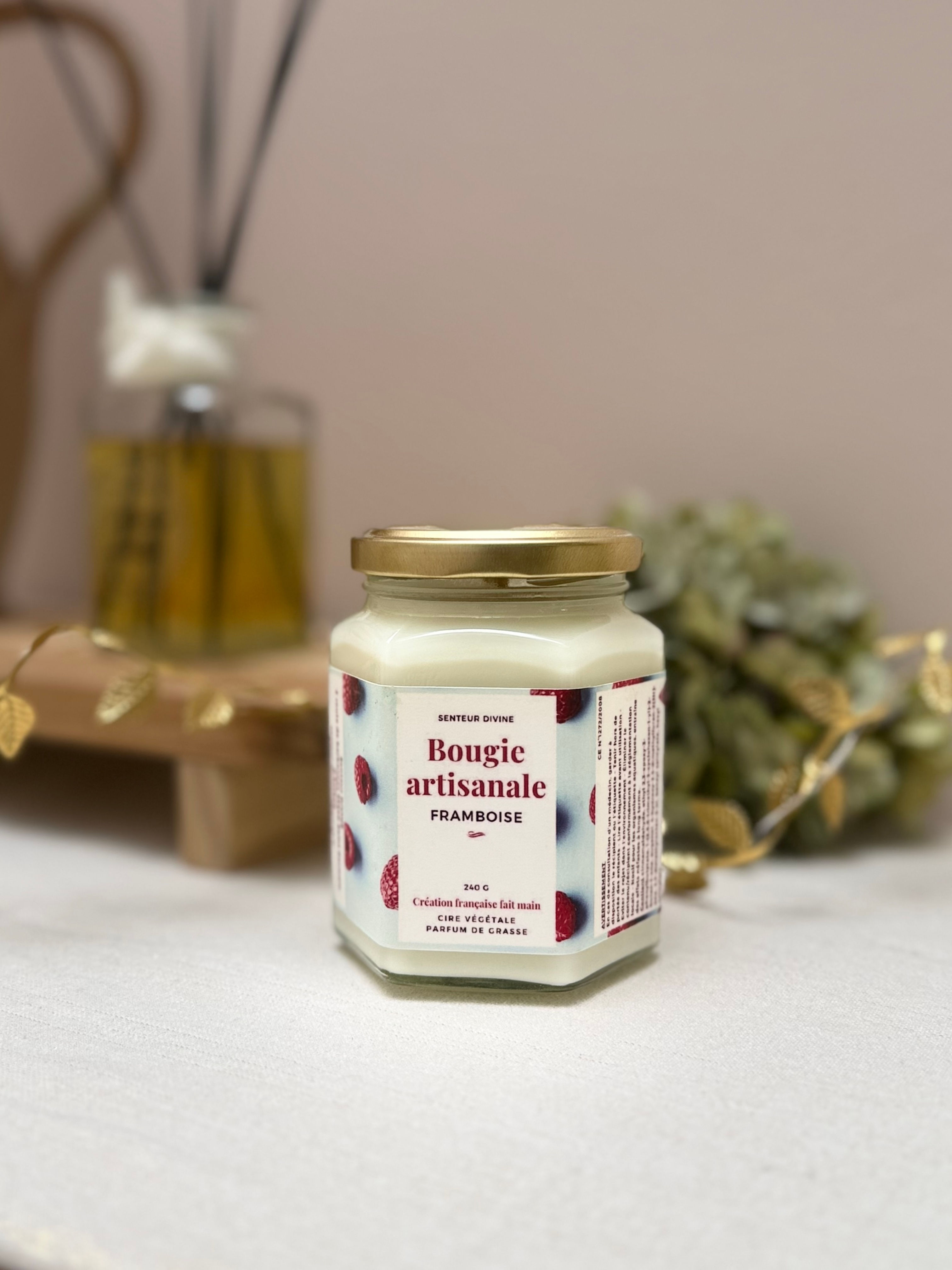Bougie artisanale Framboise en bocal vintage, cire coco-soja, parfum de Grasse – Senteur Divine Pauillac