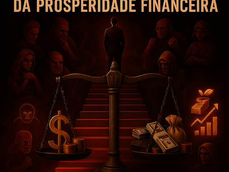 Desenho representando a balança da moralidade financeira fazendo analogia aos 7 pecados capitais.