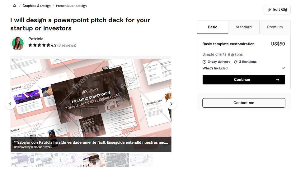 Examples of professional pitch deck designs available on Fiverr