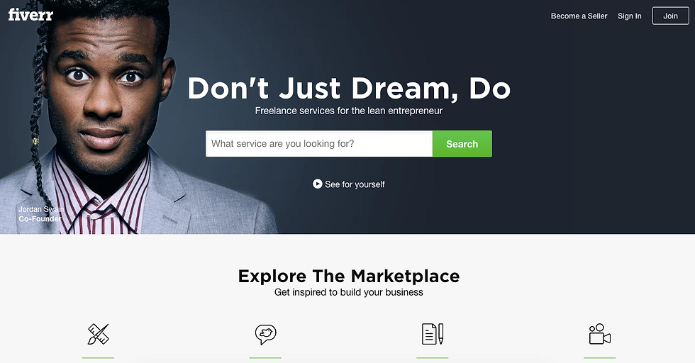 Fiverr platform homepage showing freelance service categories