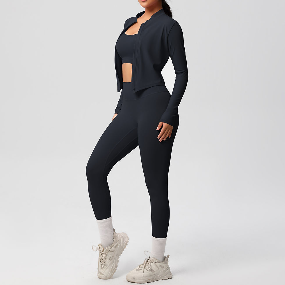 Thumbnail: 3pcs Sportswear Yoga Set Gym Sports Bra Zipper Jacket Leggings Clothes Sportswea