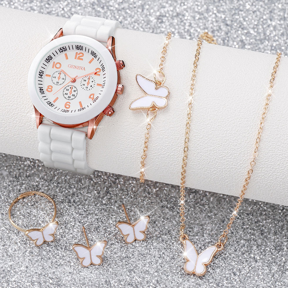 Thumbnail: 5/6PCS Women Watches Fashion Silicone Band Women Quartz Watches Jewelry Set Relo