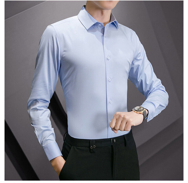 Thumbnail: New Plus Size Men Solid Color Business Shirt Fashion Classic Basic Casual Slim W