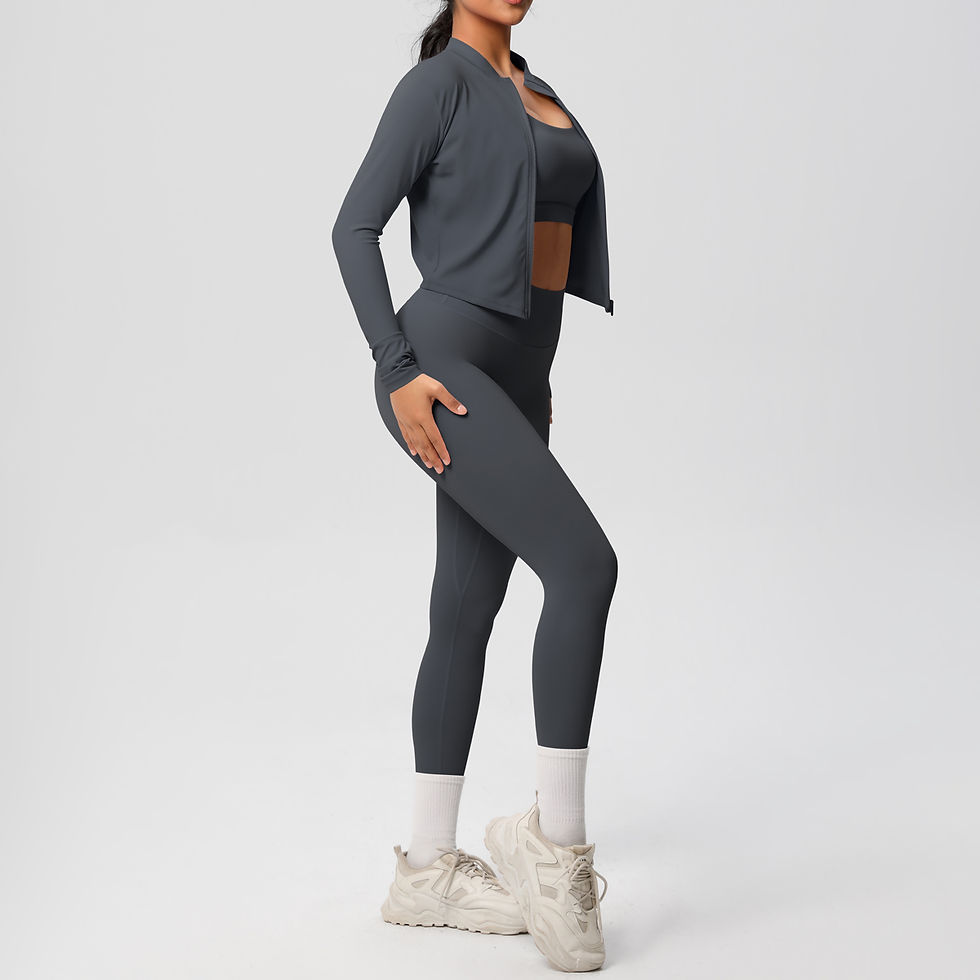 Thumbnail: 3pcs Sportswear Yoga Set Gym Sports Bra Zipper Jacket Leggings Clothes Sportswea