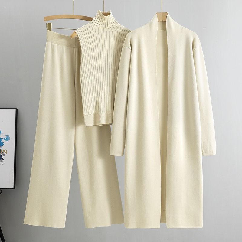 Thumbnail: Spring Autumn 3 Piece Women Cardigan Tracksuits Fashion Knitted Pant Set Ladies 