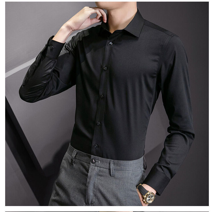 Thumbnail: New Plus Size Men Solid Color Business Shirt Fashion Classic Basic Casual Slim W