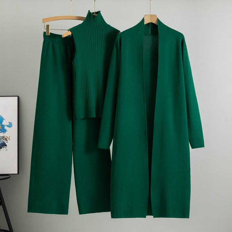 Thumbnail: Spring Autumn 3 Piece Women Cardigan Tracksuits Fashion Knitted Pant Set Ladies 